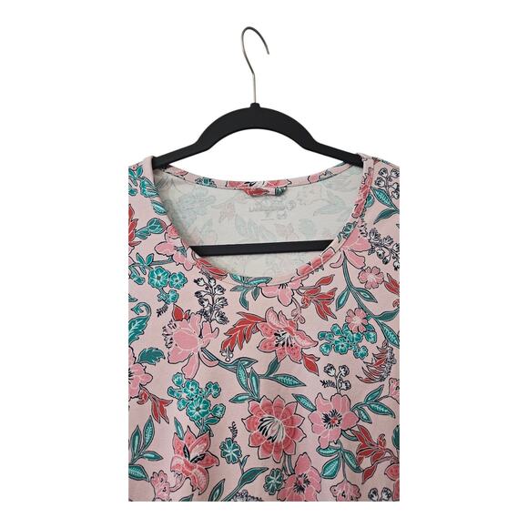 Lands' End Shift Dress MEDIUM 100% Cotton Floral Stretch S/S Pink Green Casual - Picture 4 of 8